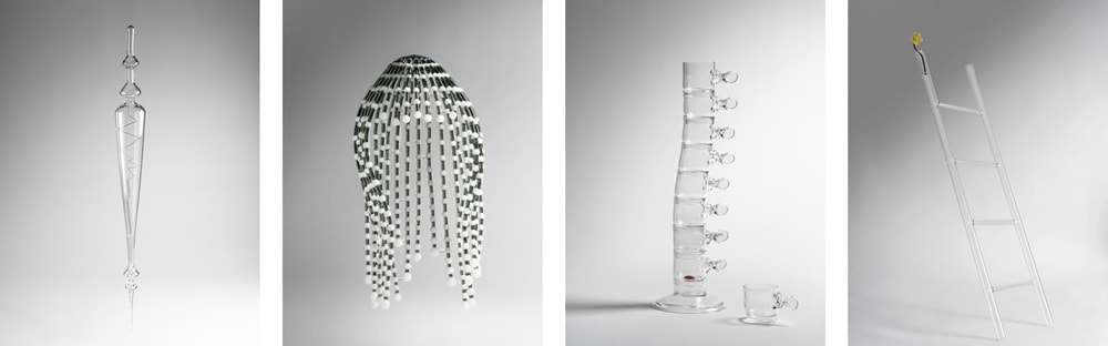 Four design objects made from glass