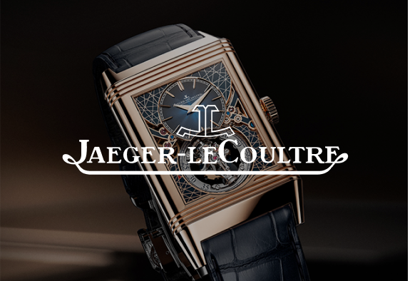 Jaeger Lecoultre logo with a square watch in the background